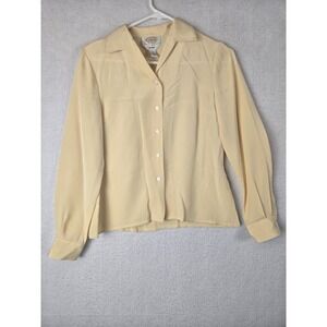 Talbots Womens Button Up Blouse Size 2P Silk Blend Long Sleeve Pale Yellow